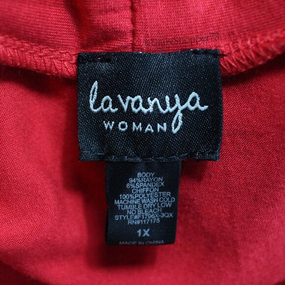 La Vanya Women's Red Rayon Blend Chiffon Double Layer 1/2 Sleeve Duster Cardigan - Picture 4 of 5